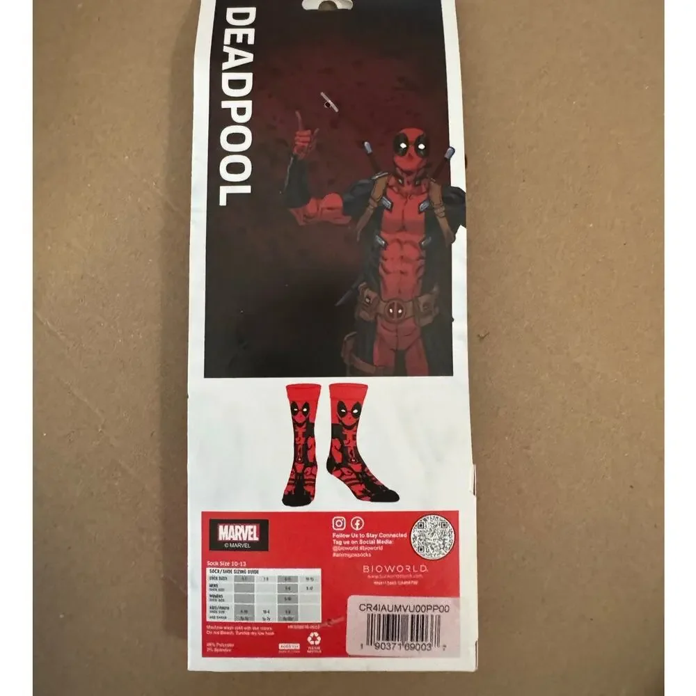 MARVEL DEADPOOL Crew Socks NIP Sock Size 10 - 13  Ages 14 & Older